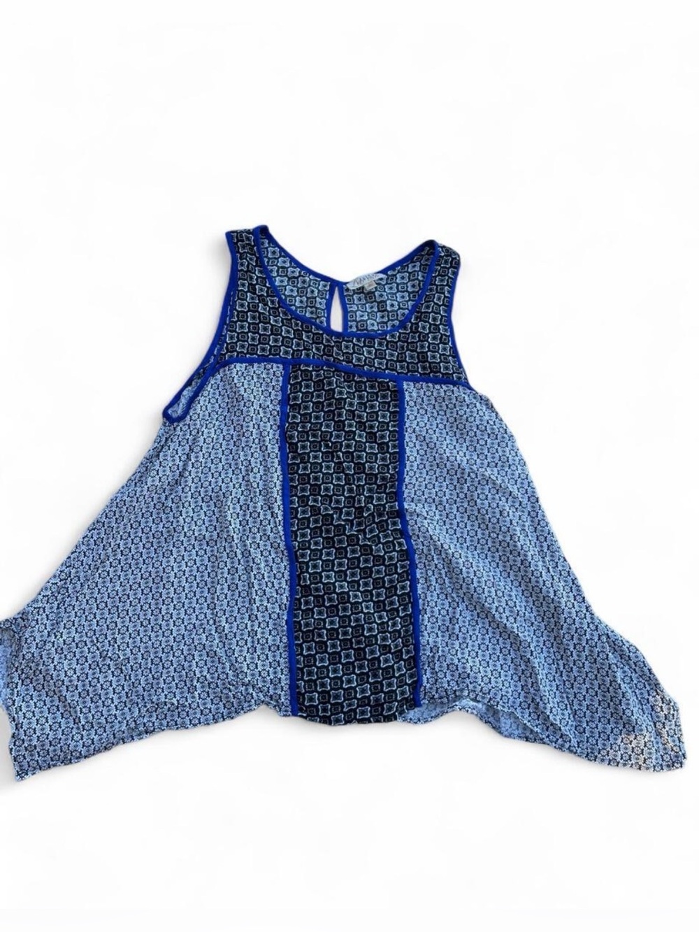 Lavish Black and Blue Geometric Sleeveless Top